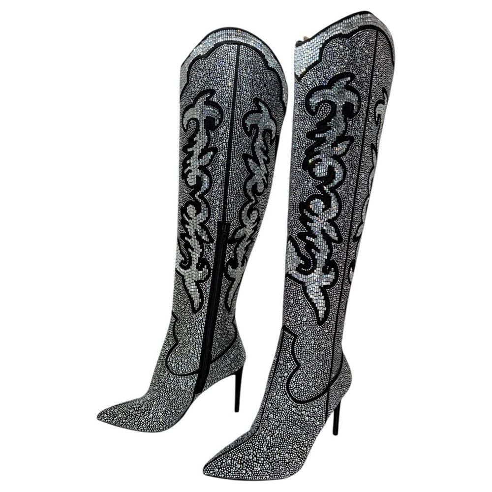 INC Iresa4 Rhinestone Crusted Western Style OTK Heeled Womens Boots Size 9M - Picture 12 of 15